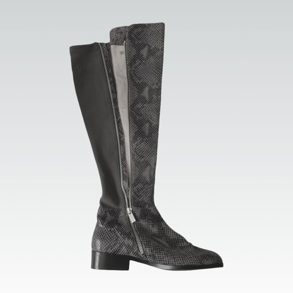 Michael Kors Bromley Gray Snake Print Leather Over-the-Knee Boots - Picture 6 of 10